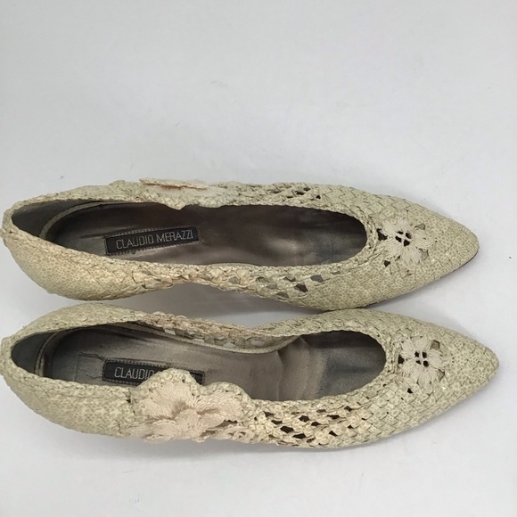 Vintage Claudio Merazzi Lace Woven Leather Heel Made In Italy Creme Size 9B - Picture 4 of 9